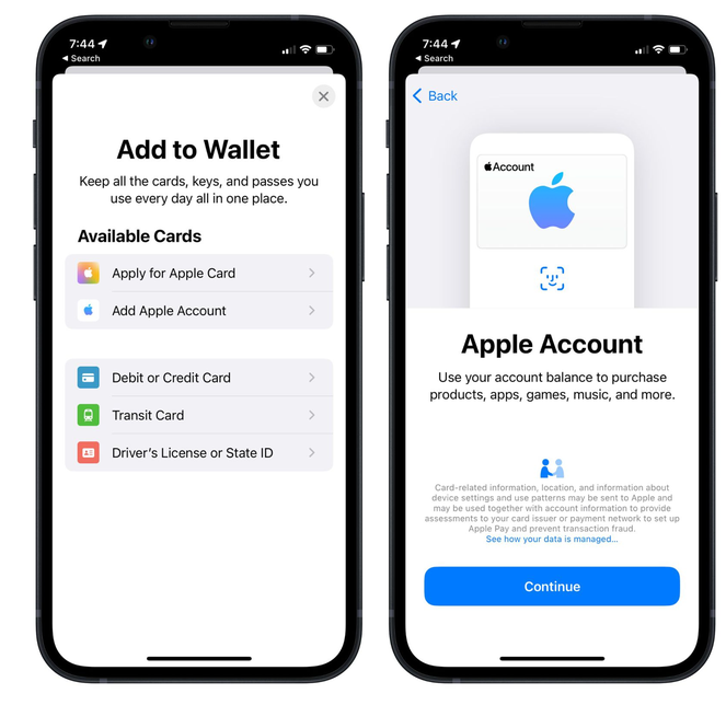 启东苹果手机维修分享iOS 15.5钱包App如何添加 Apple 账户 