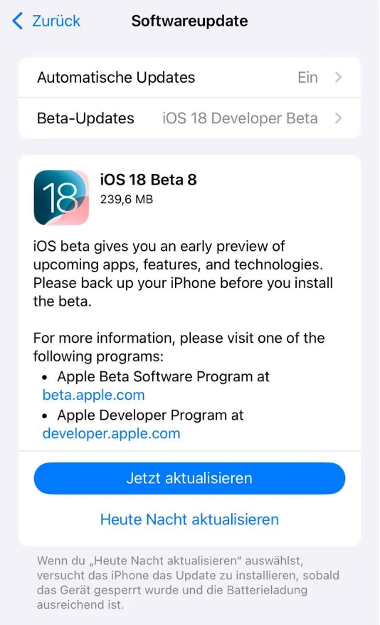 启东苹果手机维修分享苹果 iOS / iPadOS 18 开发者预览版 Beta 8 发布 